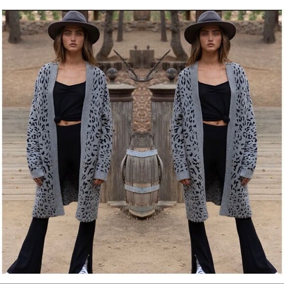 GREY Leopard Cardigan Sweater - Picture 1 of 11